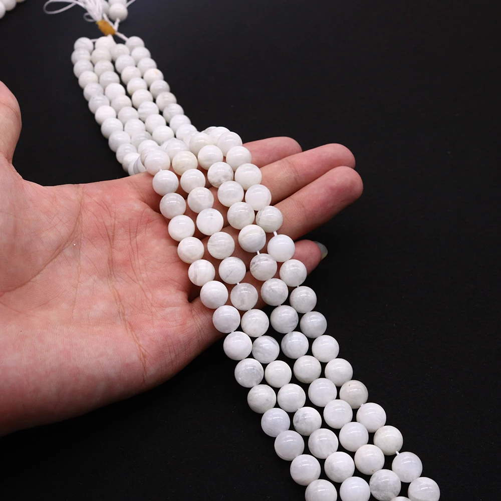 الطبيعية الأبيض Moonstone الخرز الجولة فضفاض الخرز صنع المجوهرات عقد دي اي واي سوار أقراط الخرز للتطريز هدية 4-12 مللي متر