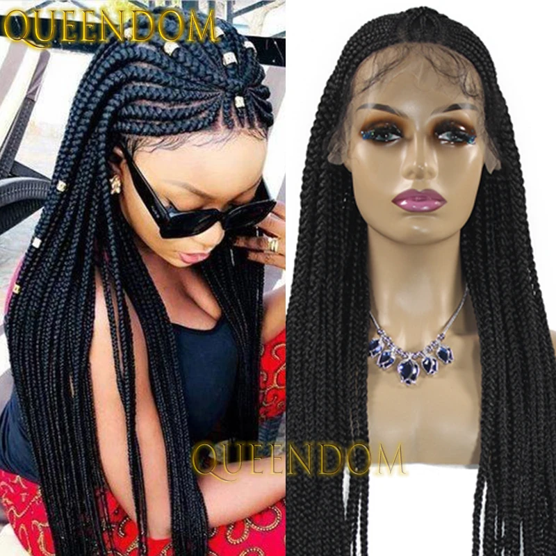 Full Lace Synthetic Brilliant Tribal Braid Wig 36’’ Crochet Box Braided Wig for African Women Knotless Cornrow Plaits Braids Wig