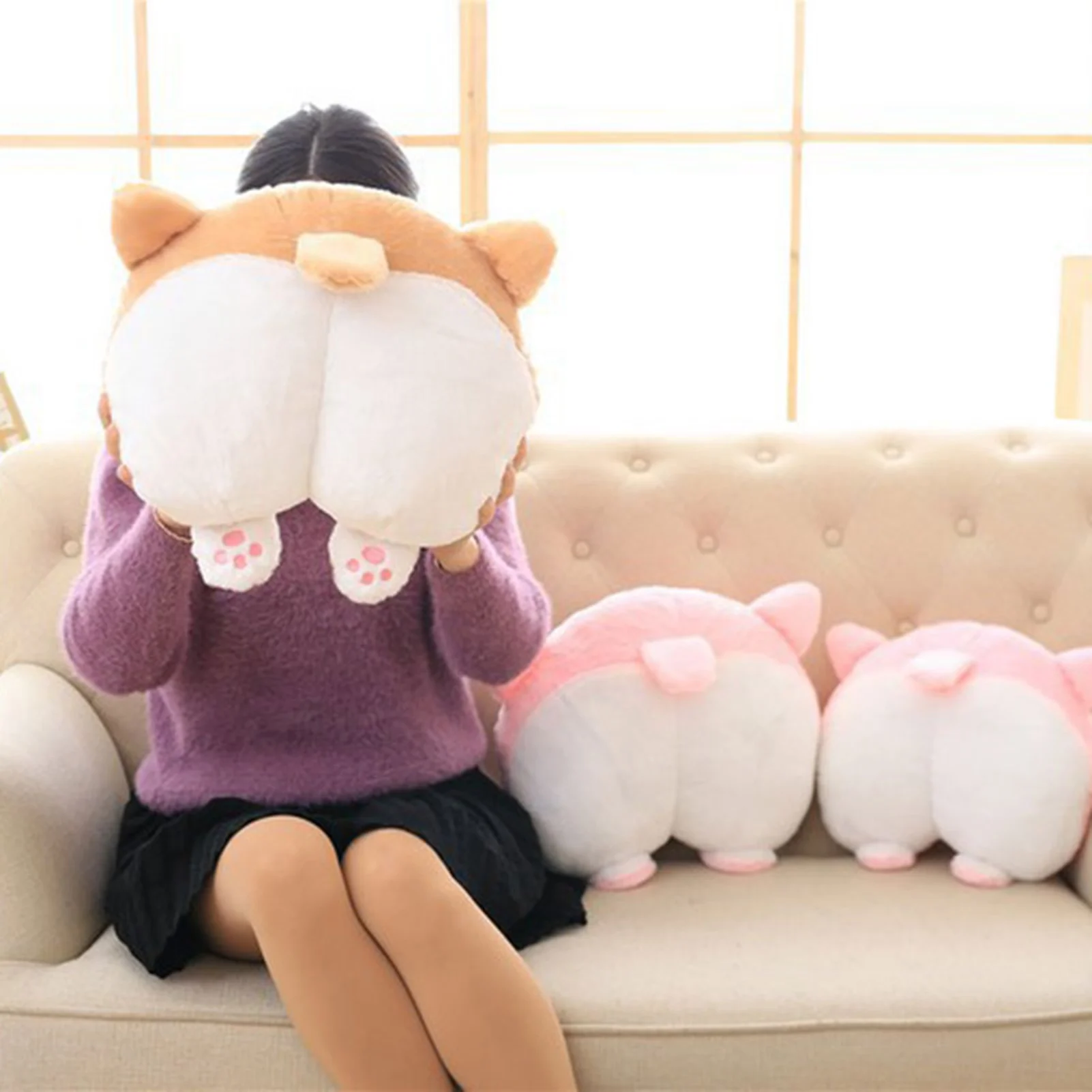 Corgi Dog Ass Car Headrest Ergonomic Neck Pain Relief Pillow for Supporting Lower Back