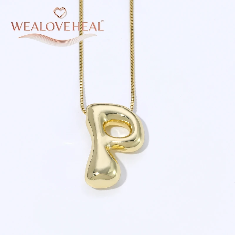 lange kette，halsketten herren，muttertagsgeschenk，schmuck frauen，halskette，18K Vergoldete Messing A-Z Ballon-Buchstaben-Halskette, Puff-Buchstaben-Anhänger, Klobiger Glänzender Personalisierter Namens-Alphabet-Schmuck – Detail 34