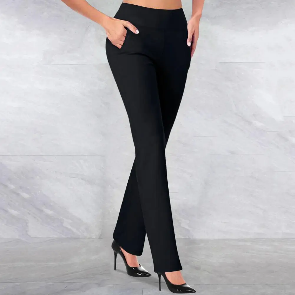 Women Business Pants High Waist Straight Leg Ladies Long Pants Solid Color Business Work Wear Slim Fit Casual Commuter Trousers