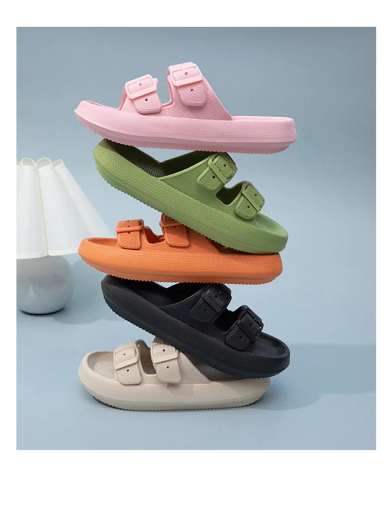 Summer Couple Flip Flops Outdoor Thick Sole Slippers for Women Men Home Sandals with Double Strap