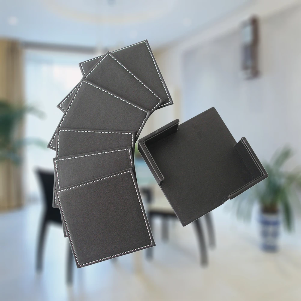 

6pcs Coaster Stain Resistant Square Dining Mat Elegant Table Placemat PU Material Heat Insulation Match Any