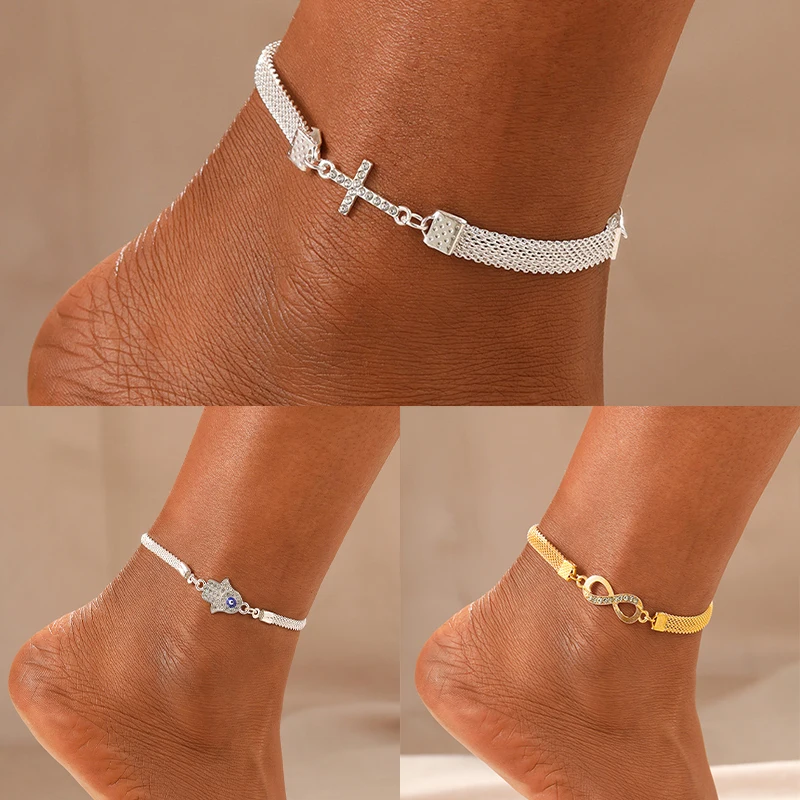 Infinity Rhinestone 8-shaped Anklet, Anklets for Women Girls Anklet Foot Bracelet Beach Style Trendy Female Jewelry Accessories