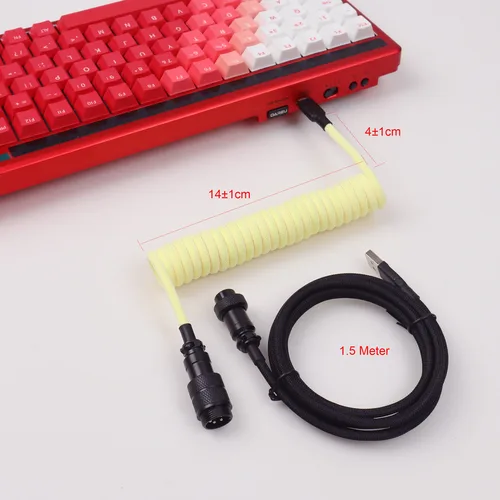 Imagen 2 del producto Para interruptor magnético USB A a tipo C Teclado mecánico para jugar Cable de doble manga GX16 Cable de alimentación en espiral de aviador desmontable