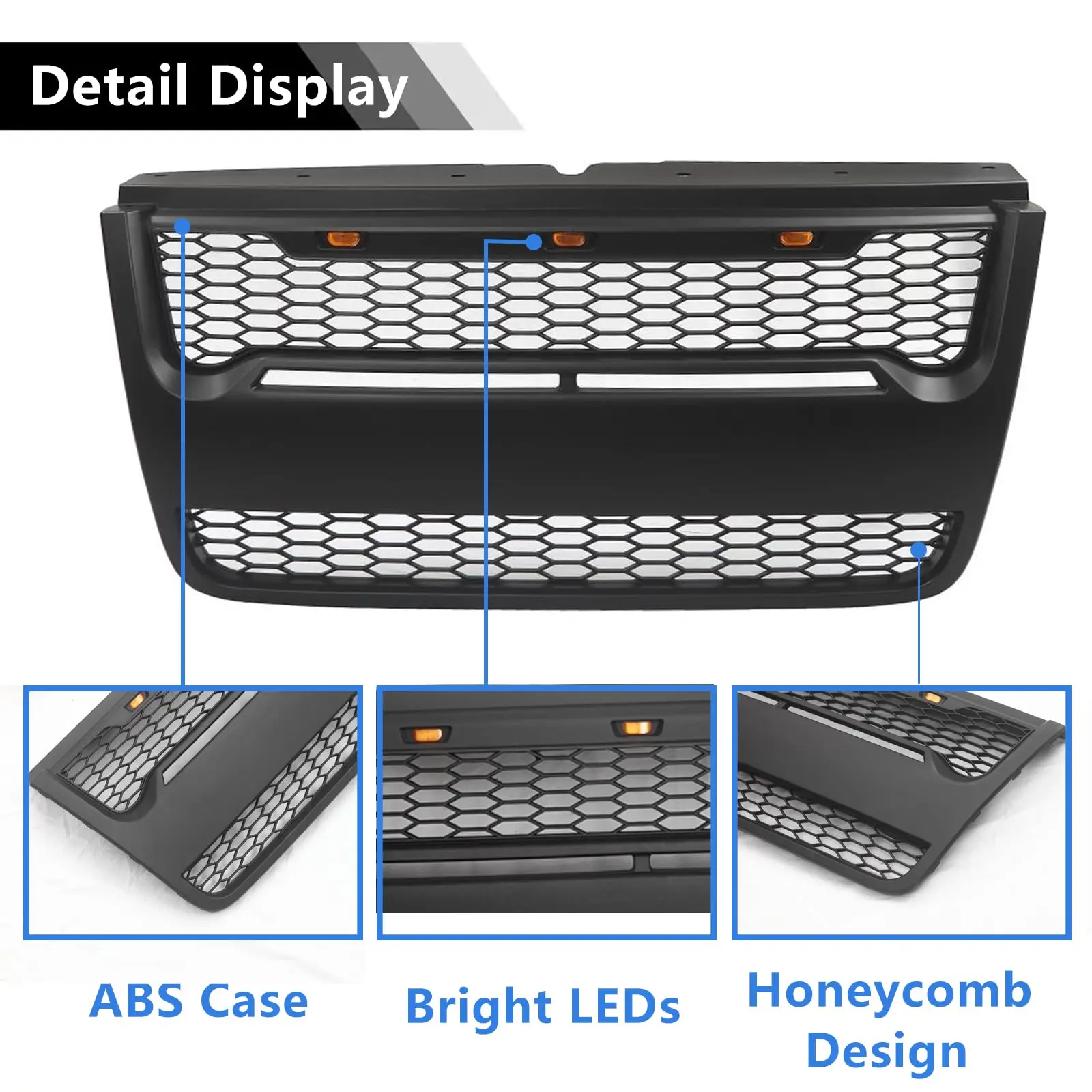 Front grille compatible with 2006-2010 Explorer ABS front grille with 3 LED light bar and lettering