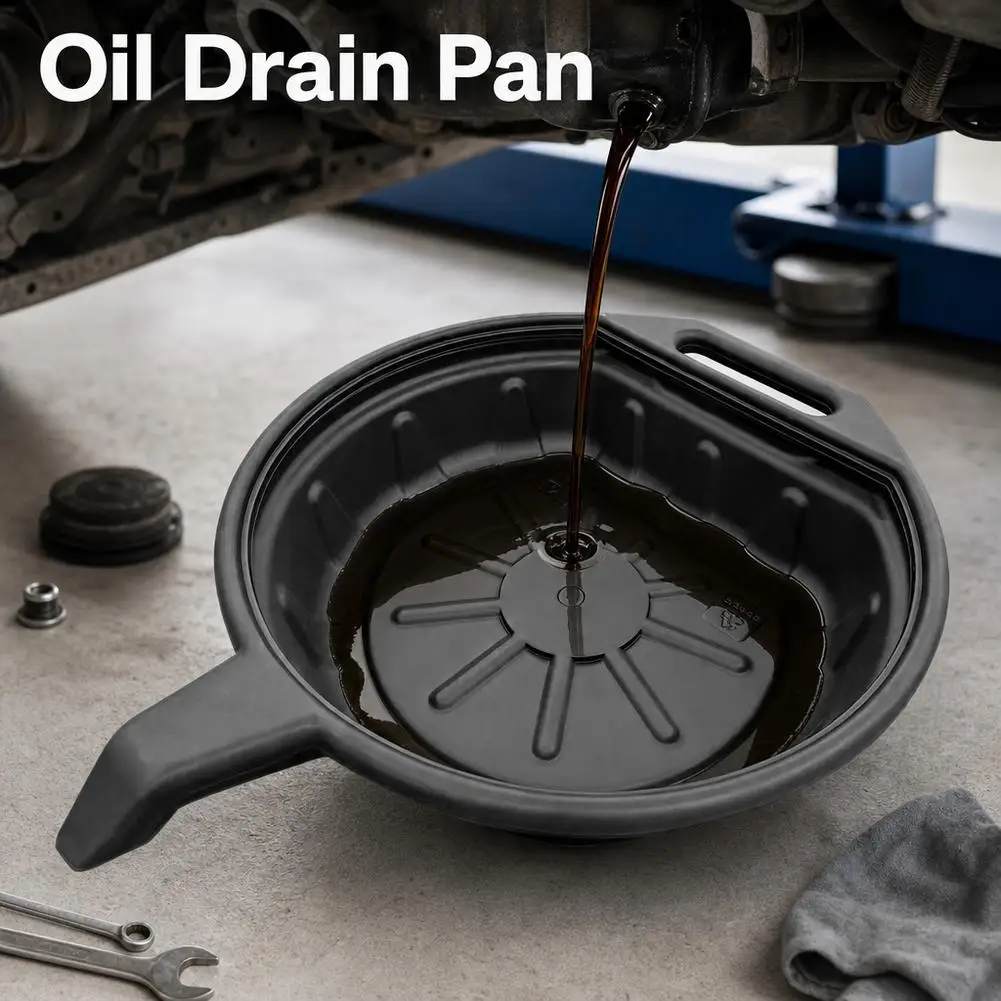 4L Oil Drain Pan Low Profile Oil Catch Pan with Easy-Pour Spout, Heavy Duty Oil Change Container for Car, Lawn Mower, Motorcycle