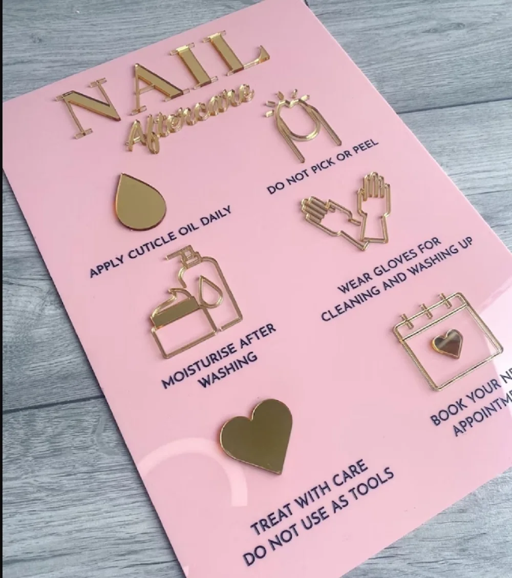 Nail Care Acrylic A3 Wall Sign beauty Salon,Nail Aftercare Advice,Beauty room Business Sign,Pink Aesthetics Aftercare sign