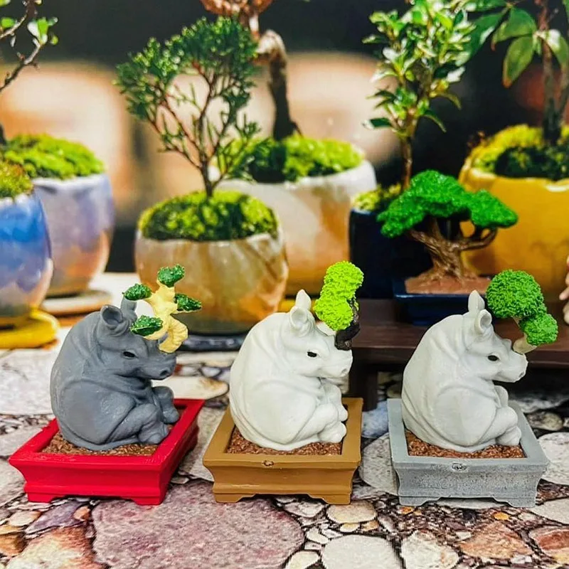 

ORIGINAL Gashapon Desktop Miniature Ornaments Daimeng Rhinoceros Potted Plant Action Figure Toys for Boys Girls Kids Gift
