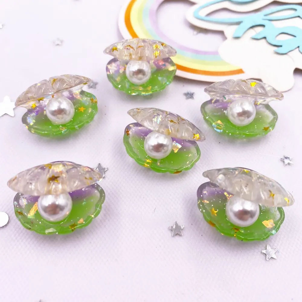 10PCS Glitter Bunte Harz 3D Offene Perle Shell Flatback Cabochon Sammelalbum DIY Zubehör Wohnkultur Figur Handwerk OM136