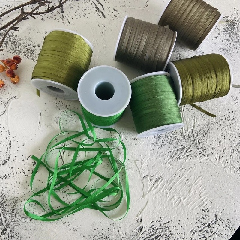 New 4mm 60M Silk Ribbon for Embroidery  Greens