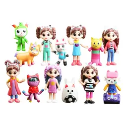 14pcs set PVC Gabby Dollhouse Figure Toy Mercat Cartoon Animals Smiling Car Cat Hug Gaby Girl Dolls Kids Birthday Gifts