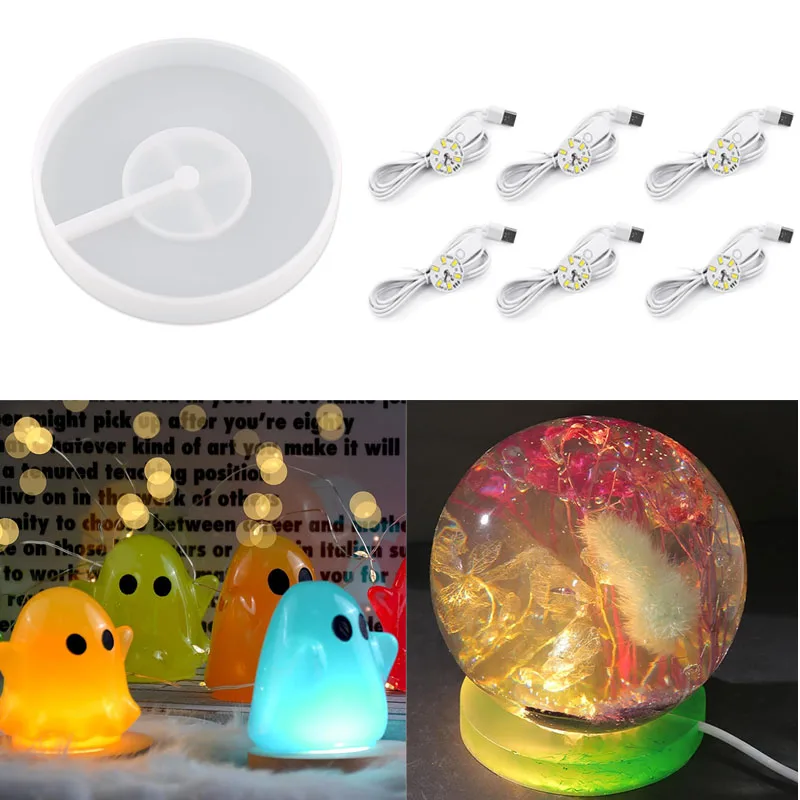 

Круглая силиконовая форма для дисплея с 6 шт. светодиодной подсветкой для литья из смолы DIY Литье из смолы Ремесло для домашнего декора Ночник