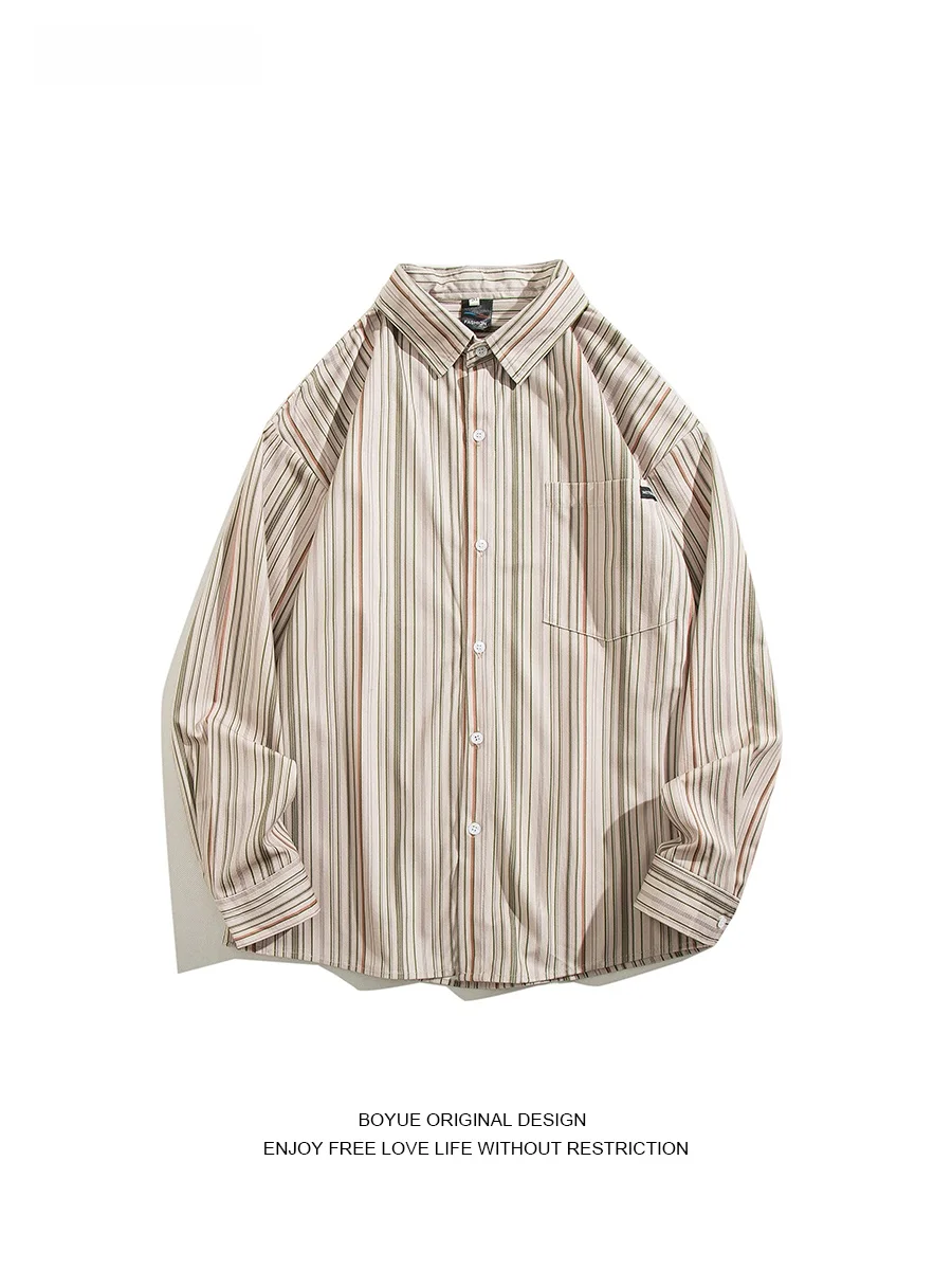 

Boyue Long Sve irt Casual Thin Sle Striped Design Autumn Outerwear for Men And Women Youth Faion College Sle