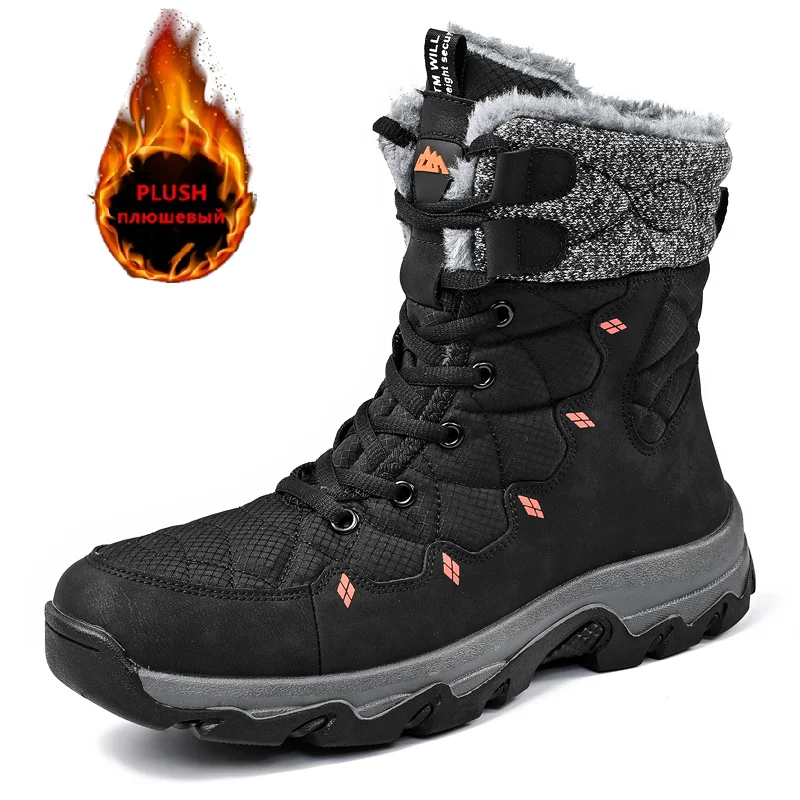 

Brand Winter Men's Boots Warm Men's Snow Boots High Quality Leather Waterproof Men Sneakers Outdoor Men Hiking Boots Work Shoes