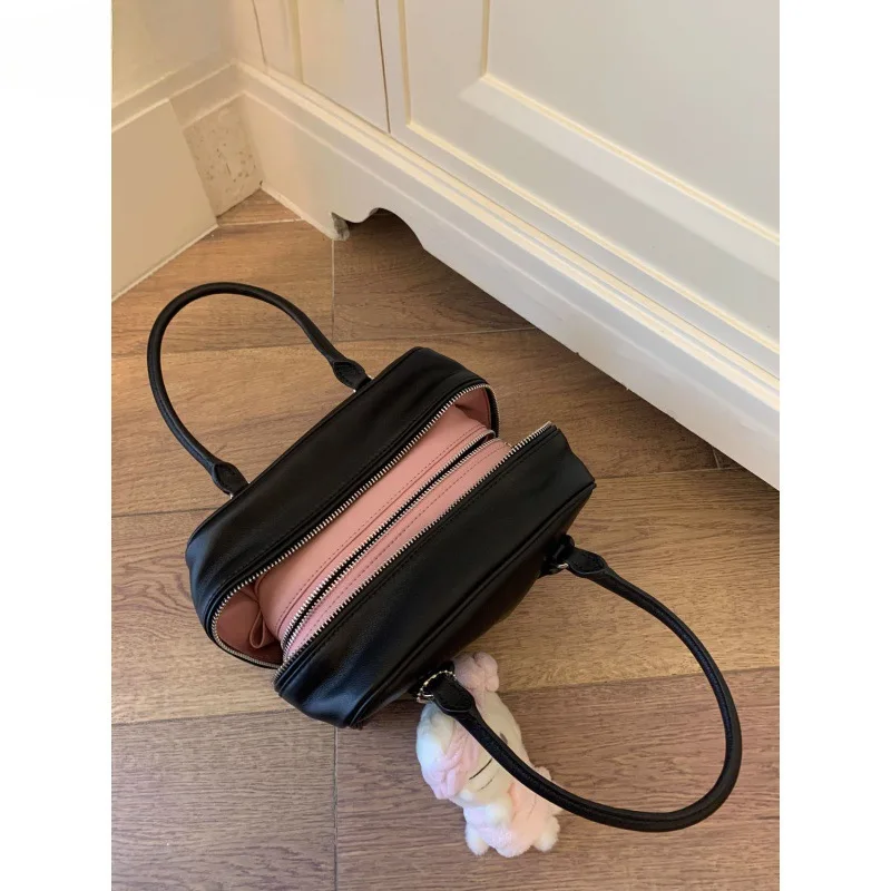 Niche2025New العصرية الأسود والوردي اللون كتلة صغيرة مربعة حقيبة البولينج حقيبة يد المرأة بوسطن حقيبة حقيبة كروسبودي #2