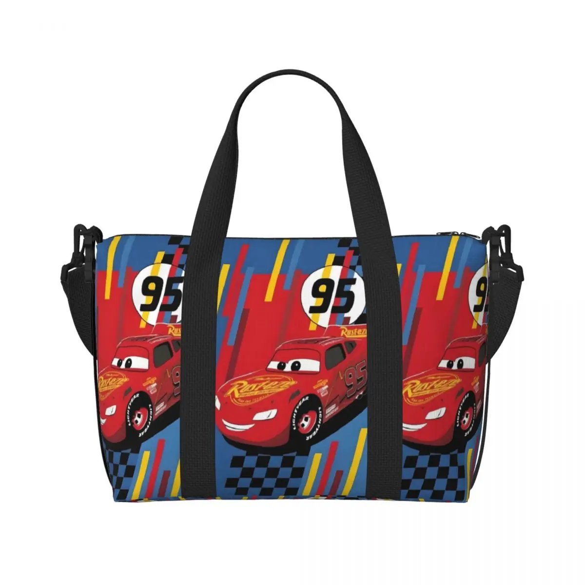 

Custom Car 95 Lightning Mcqueen Cool Tote Bag Women Large Capacity Cartoon Pattern Beach Gym Shoulder Travel Bag