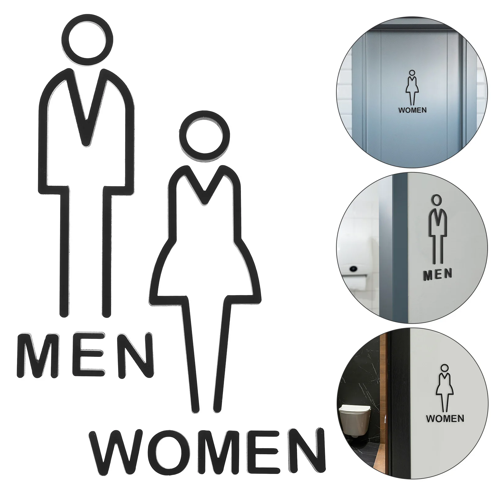 

Black Acrylic Gender Sign Set Men Women Hollow Out Design Easy Stick Bathroom Sign for Office Commercial Restroom Decor