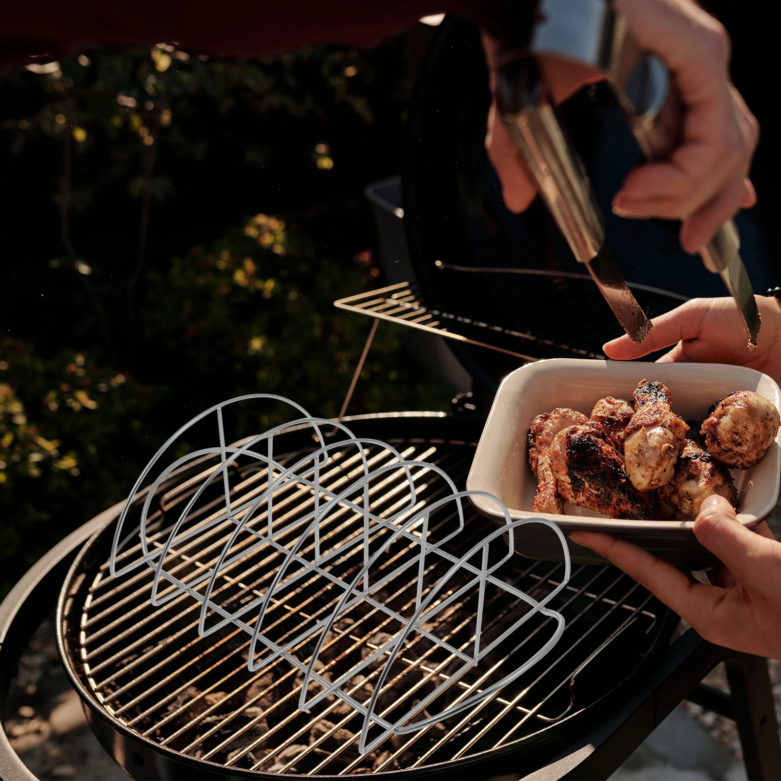

1pc Steel Grill Rack BBQ Rib Bracket Outdoor Barbecue Tool Grilling Rack Lightweight Portable Steak Chicken for Home