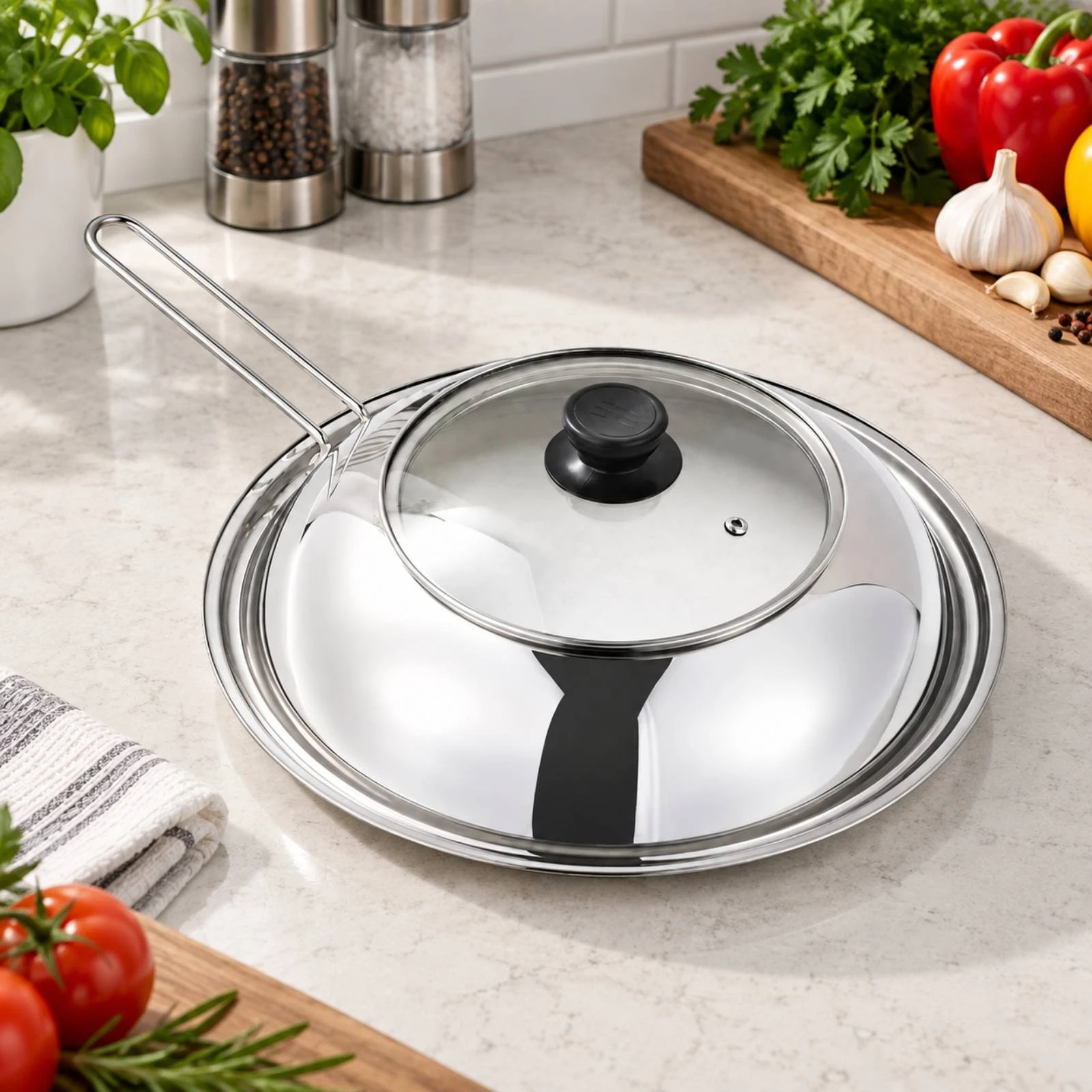 Replacement Pan Lid Vented Domed Frying Lid with Heat-Resistant Knob Cooking Pot Cover with Knob Anti-Scald for Sautéing