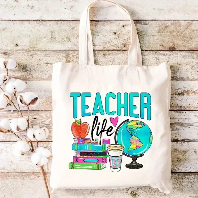 

Retro Canvas Tote Bag Inspirational "Teachers Change The World" Large Capacity Handbag for Shopping Travel Women's Shoulder Bag
