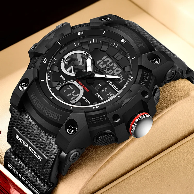 

FOXBOX Outdoor Military Sport Watch For Men Fashion Business Waterproof Men's Electronic Wristwatch LED Alarm Quartz Chronograph