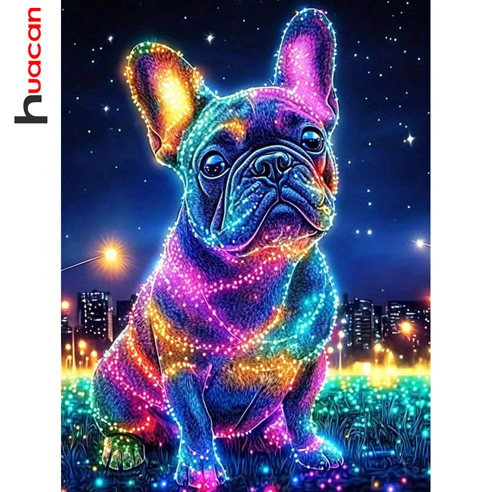 Huacan Vollquadrat- und Rundbohrer-Diamantmalerei Nacht-Hund Diamant-Mosaik Tier-Landschafts-Set Heimdekoration