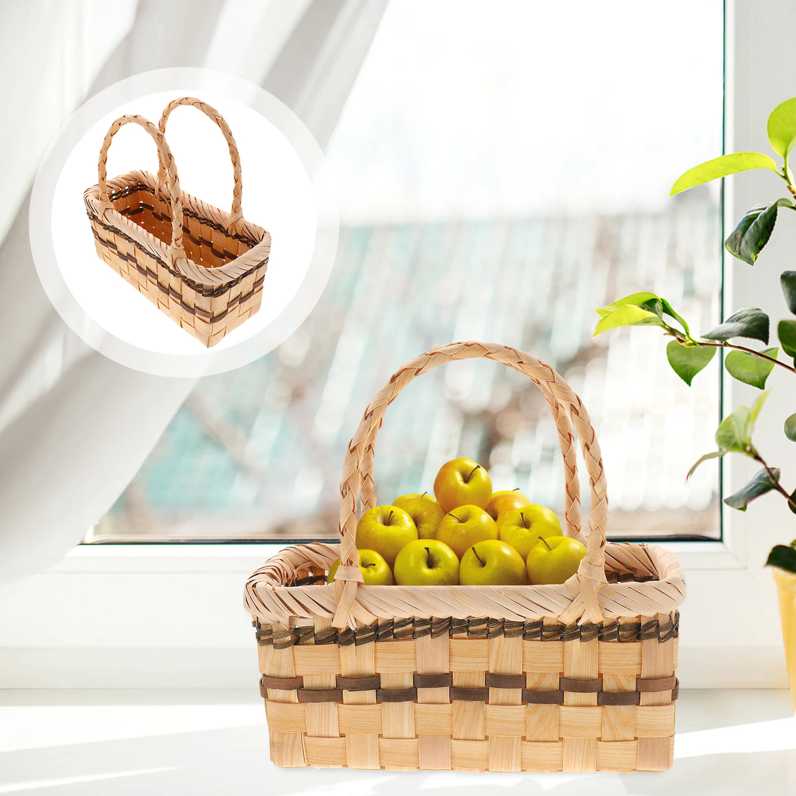 سلة نزهة محمولة سلة تخزين منسوجة للفواكه والوجبات الخفيفة الخبز زهرة جمع ريفي الروطان مقبض في الهواء الطلق داخلي