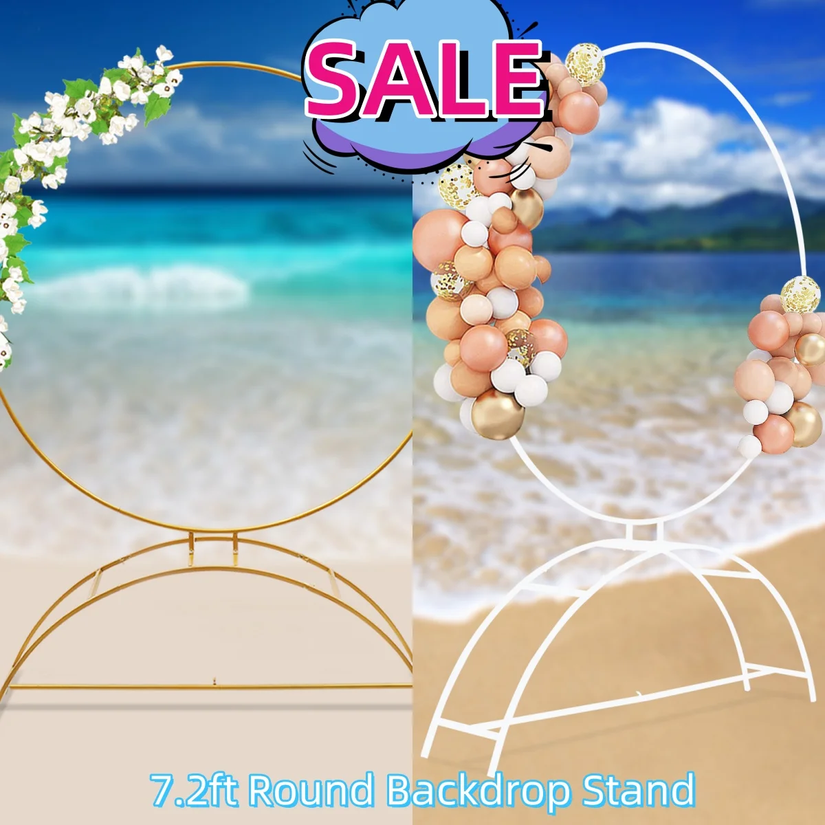 

7.2ft Round Backdrop Stand Iron Circle Wedding Arch Flower Ring for Valentine's Day Wedding Birthday Christmas Decoration