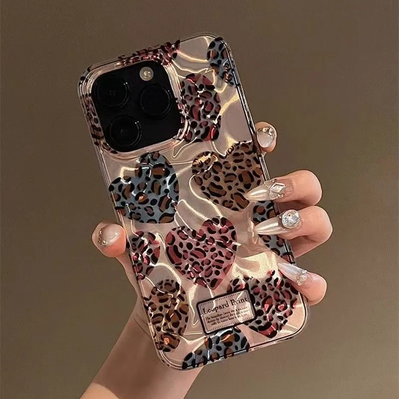 Trendy Love Heart Leopard Glitte Case For OnePlus Nord N300 N200 N20 N30 SE 4G Girl Laser Ripple Gloss Chain Phone Cover Cases