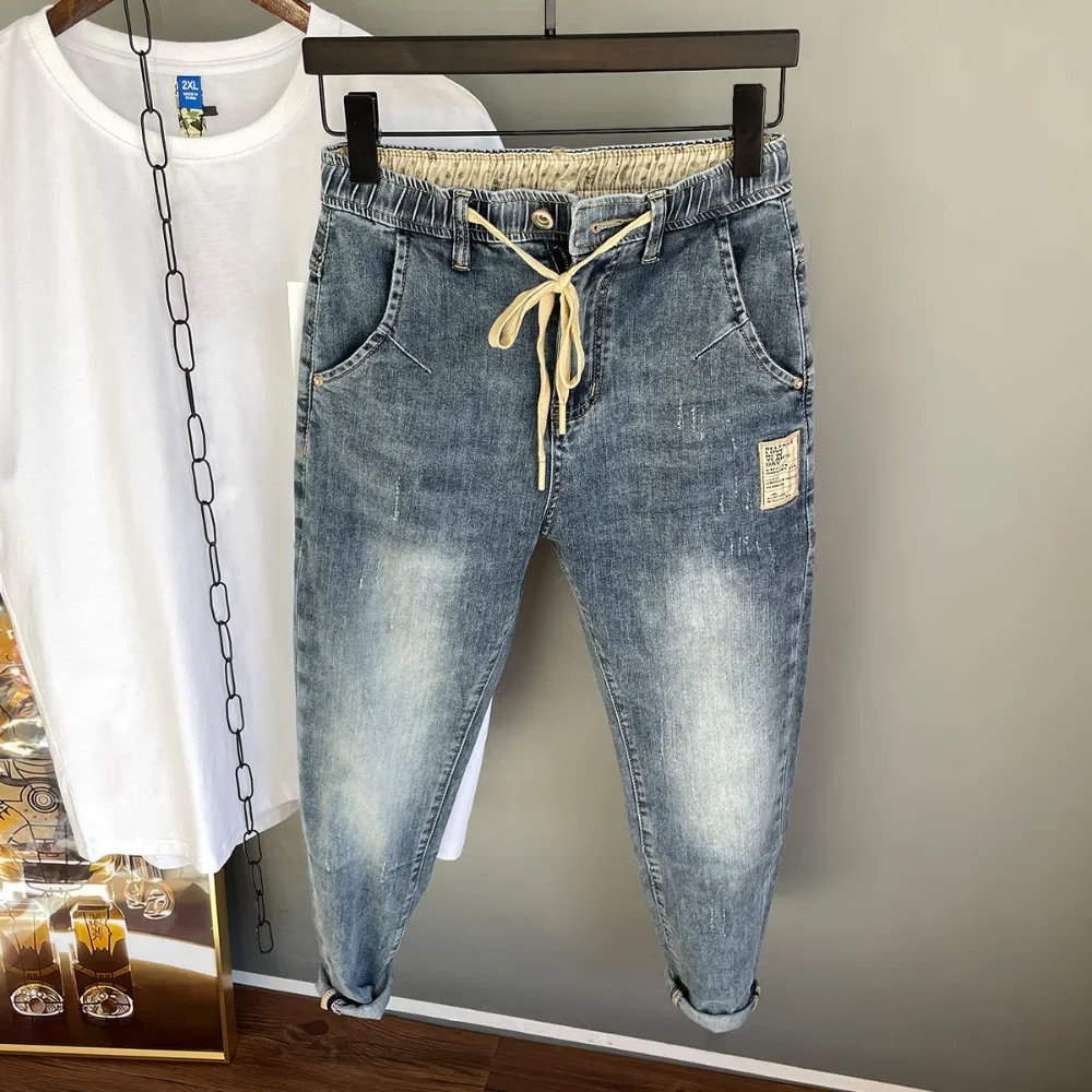 Jeans longos e finos para homens, calças versáteis, casual, calças cargo, pés pequenos, roupas masculinas