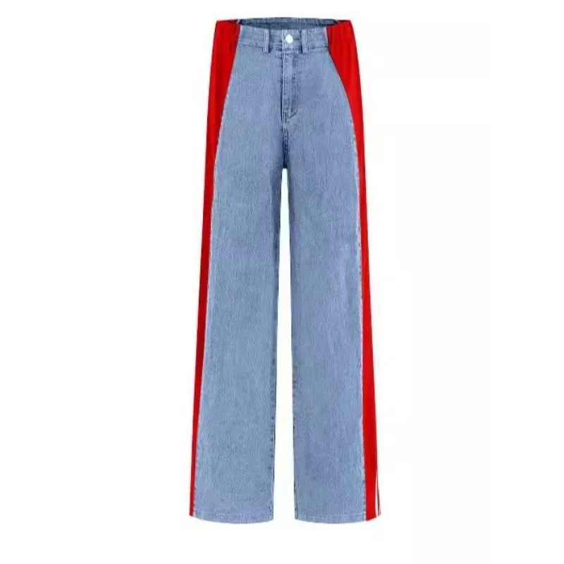 

Fashion Stylish Patchwork Wide Leg Denim Pants With Three Stripes Spice Girl Jeans y2k jean goth pants roupas femininas clothes