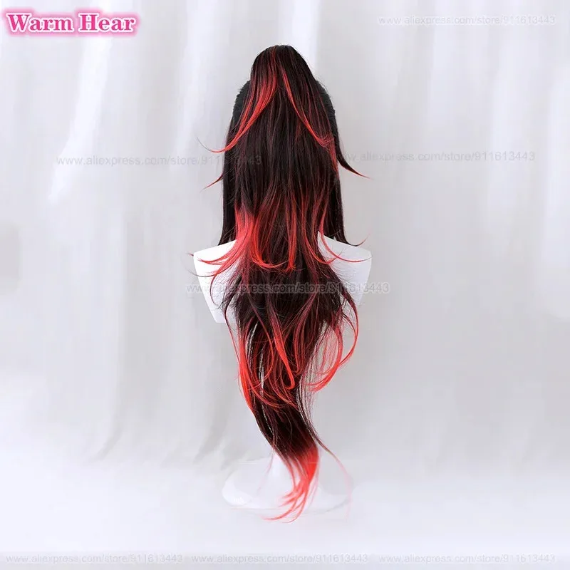 80 سنتيمتر طويلة Tsugikuni Yoriichi الاصطناعية أنيمي أسود أحمر شعر مستعار تأثيري أنيمي شعر مستعار مقاومة للحرارة الشعر هالوين شعر مستعار للحفلات + غطاء شعر مستعار