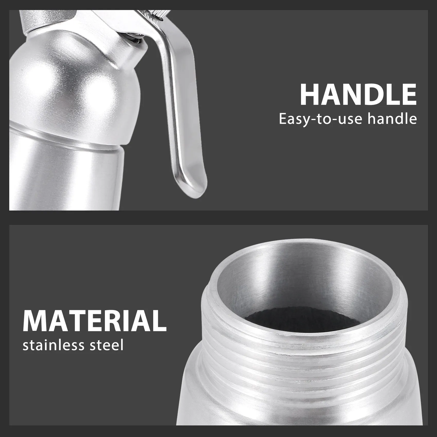 Professional Whipped Cream Dispenser Stainless Steel 500ML Capacity Canister Homemade Whipped Cream Maker