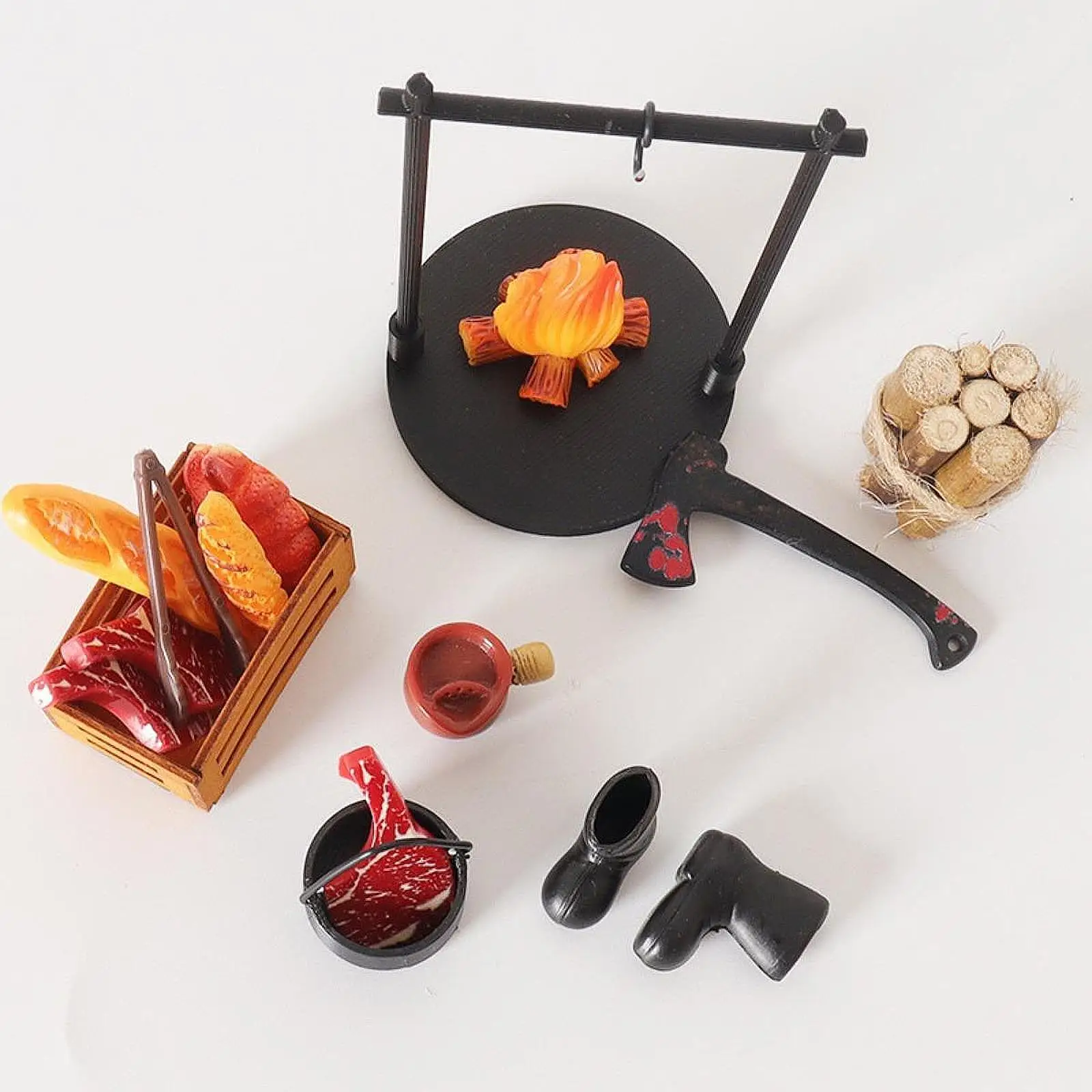 

1/12 Scale Dollhouse Miniature Camping Set Pretend Toy Campfire Scene Decor for Scene Modeling Layout Micro Landscape Decoration