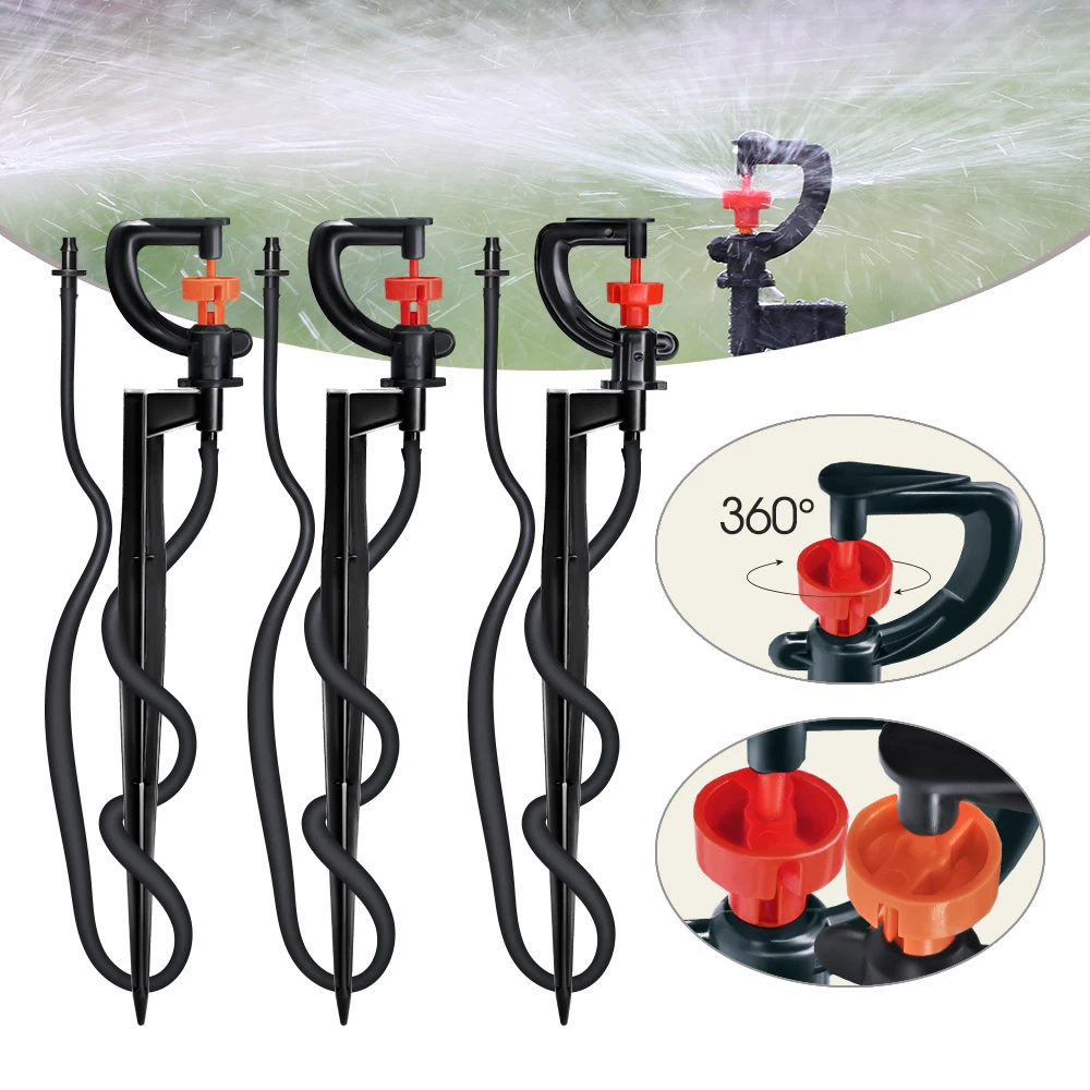 

MUCIAKIE 5PCS 360° Rotary Sprinkler with 21cm Stake 1/4'' Barb Connecter Micro Watering Irrigation Spray G Type Garden Atomizer