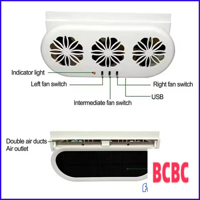 BB-Circulation Cooler Ventola per radiatore Auto ad energia solare All'interno Ventola di raffreddamento estiva Ventola per auto Risparmio energetico Bianco