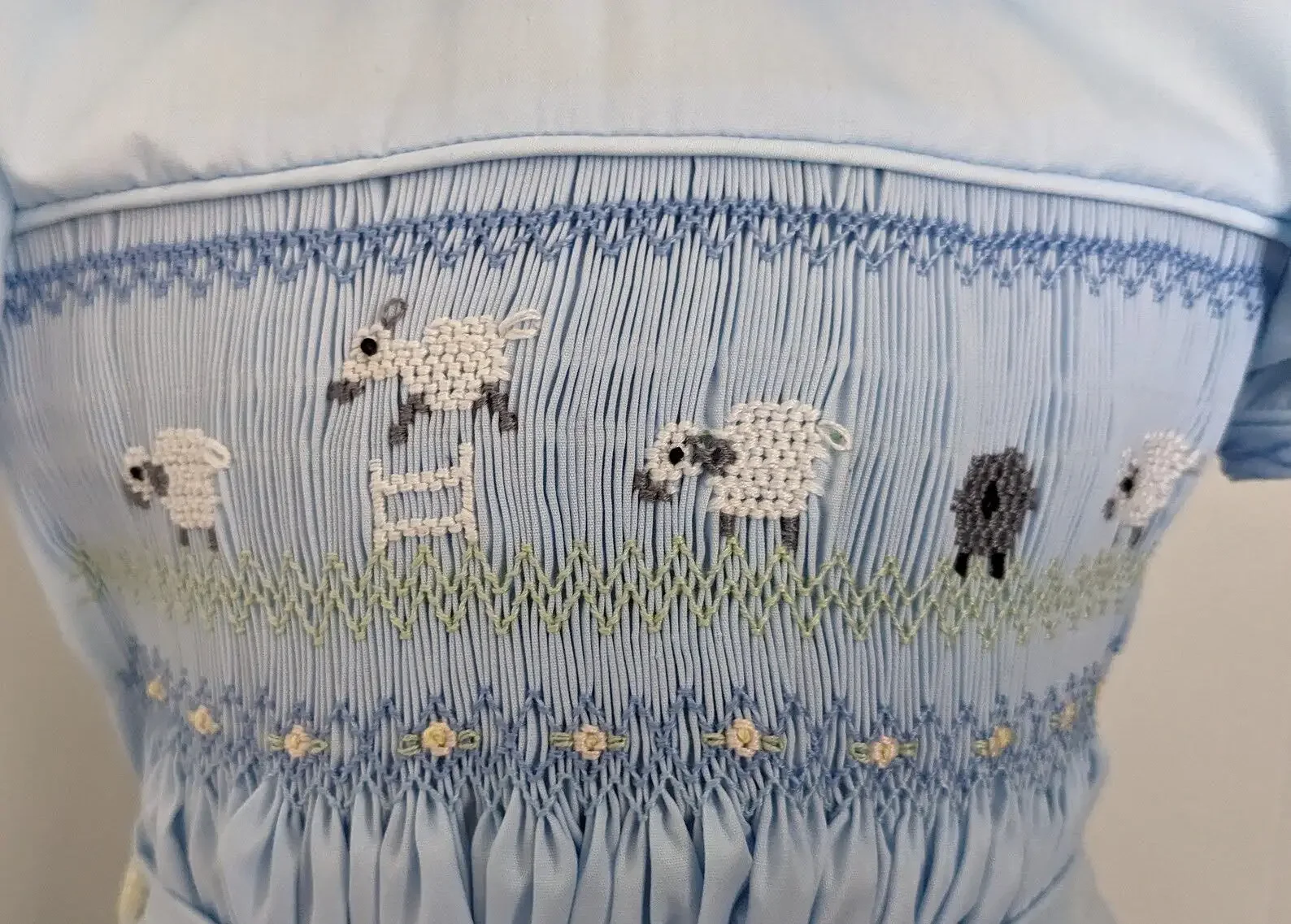 0-6Y Baby Boy Summer Light Blue Sheep Handmade Embroidery Smocked Outfit Suit for Birthday Holiday Casual A94