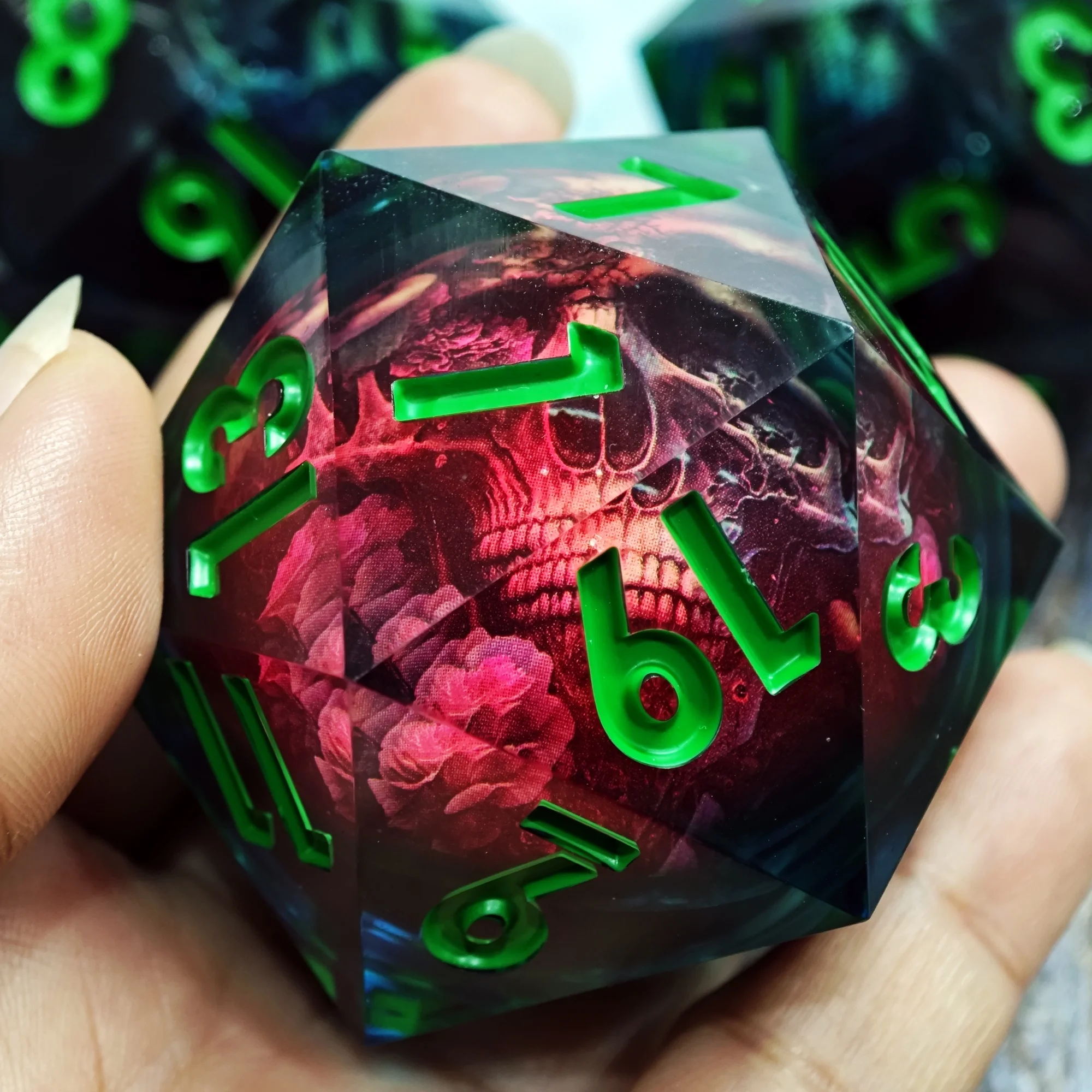 MINI PLANET Flame Skull Witch LED 50mm D20 Dice Huge Polyhedral Resin 20 Side Dice For RPG Board Game DND D20 Dice Sharp Edges