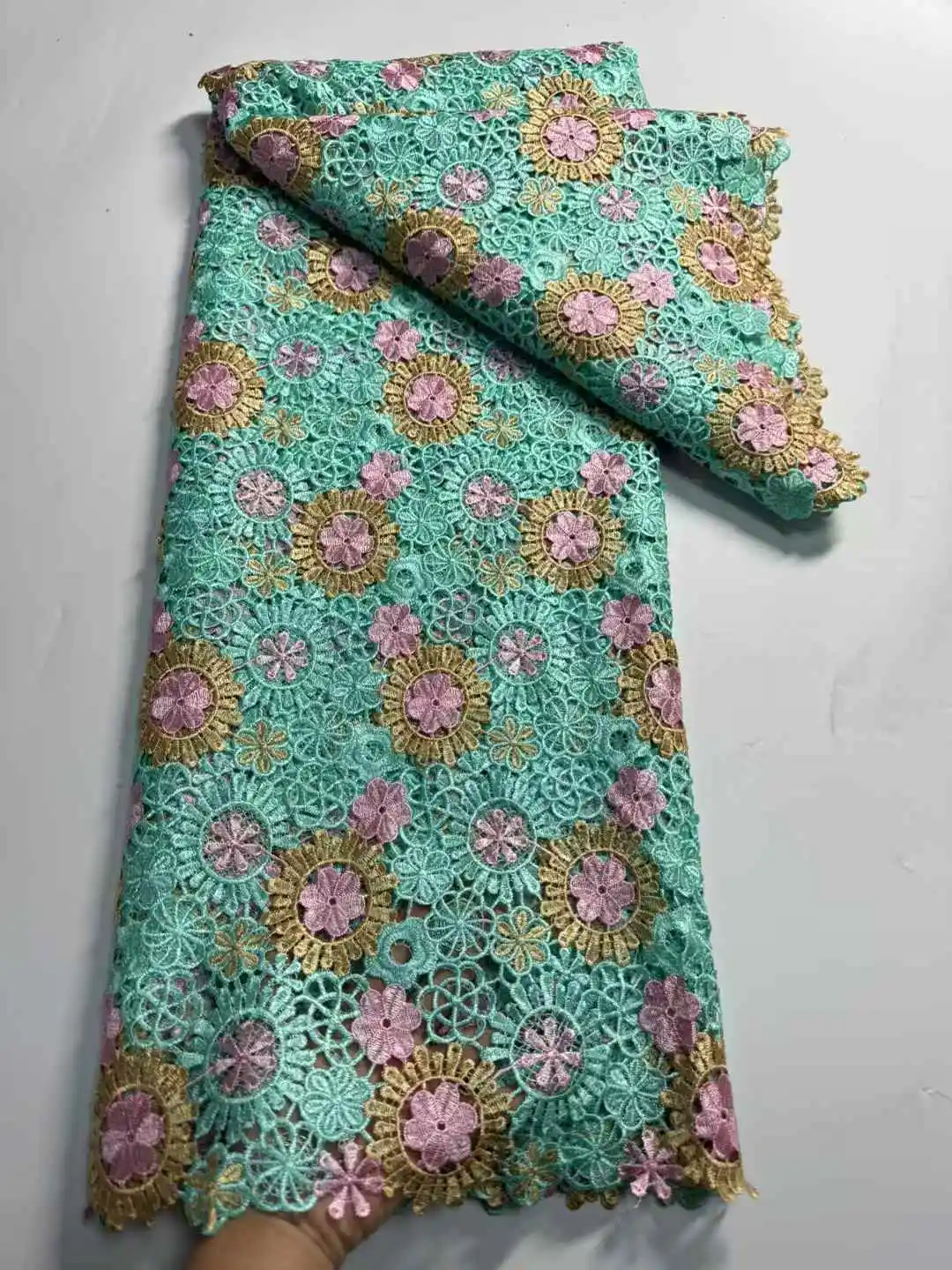 High Quality African Cord Swiss Voile Lace Multicolor Embroidery French Guipure Fabric Water Soluble Lace for Sew Clothes SZ155