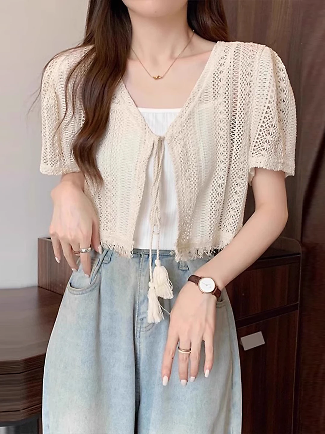 

N Sle Hollow out ort Sve Женский топ с кисточками Свободный крой Летний модный вязаный свитер больших размеров