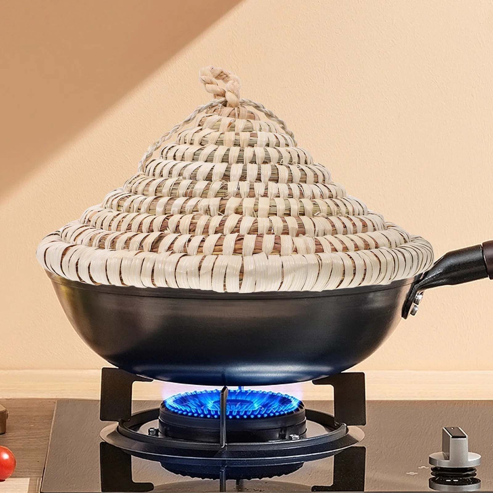 

Natural Straw Pot Lid Strawwoven Design Universal Pan Cover Spill Prevention Suitable for Fryers Steamers Lightweight