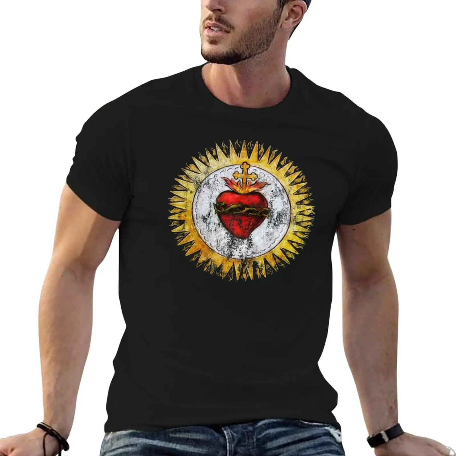 

Sacred Heart of Jesus Christ Vintage Christian T-Shirt cotton t shirts high quality t shirts for man cotton soft T-Shirt