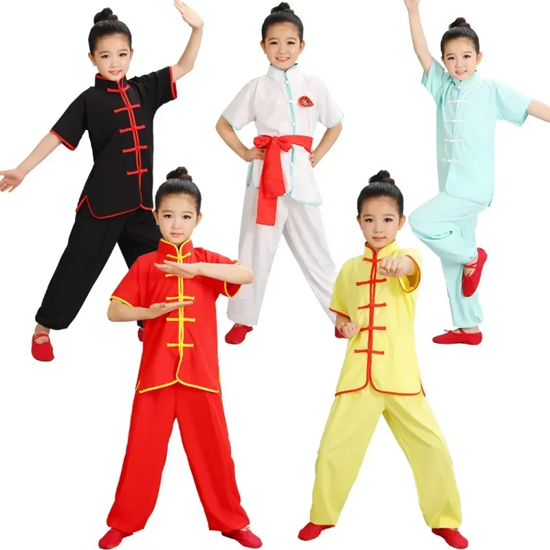 Kleding en Tai Chi Studenten Kung Fu Prestatiekleding Kinderen Wushu Kostuum Nieuwe Jeugd Korte Mouw