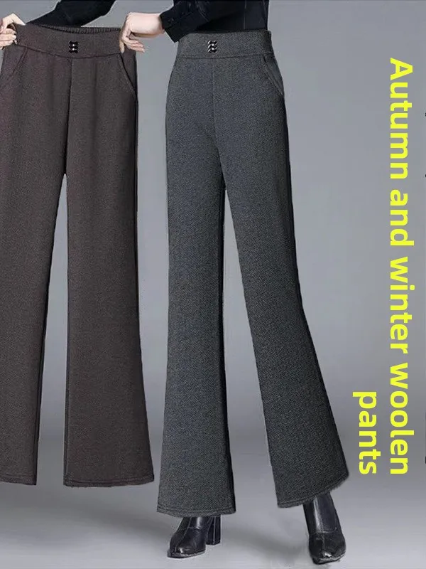 

Женские расклешенные брюки с высокой талией, утепленные, повседневные, осенне-зимние, модные, больших размеров, свободного кроя, из полиэфирного волокна