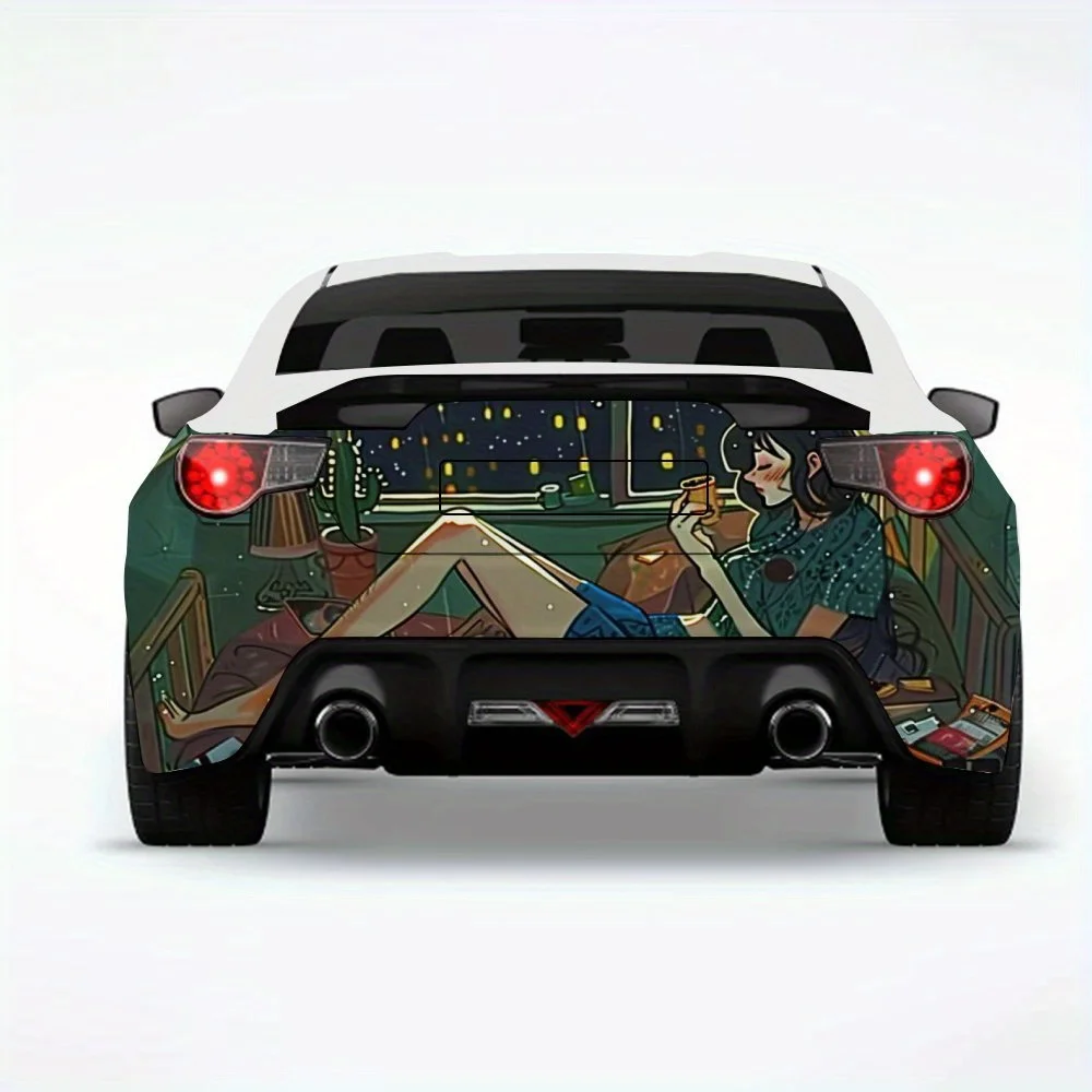 

Расслабляющая сцена для спальни, автомобильная наклейка, виниловая наклейка на заднюю часть автомобиля, водонепроницаемые самоклеящиеся виниловые наклейки для хвоста и бампера автомобиля, D
