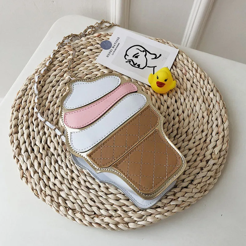 NEW Ice Cream shoulder bags Creative Style Woman Hamburger Cupcake PU Chains Bags Cute Hamburger Popcorn Fries 3D Messenger Bags