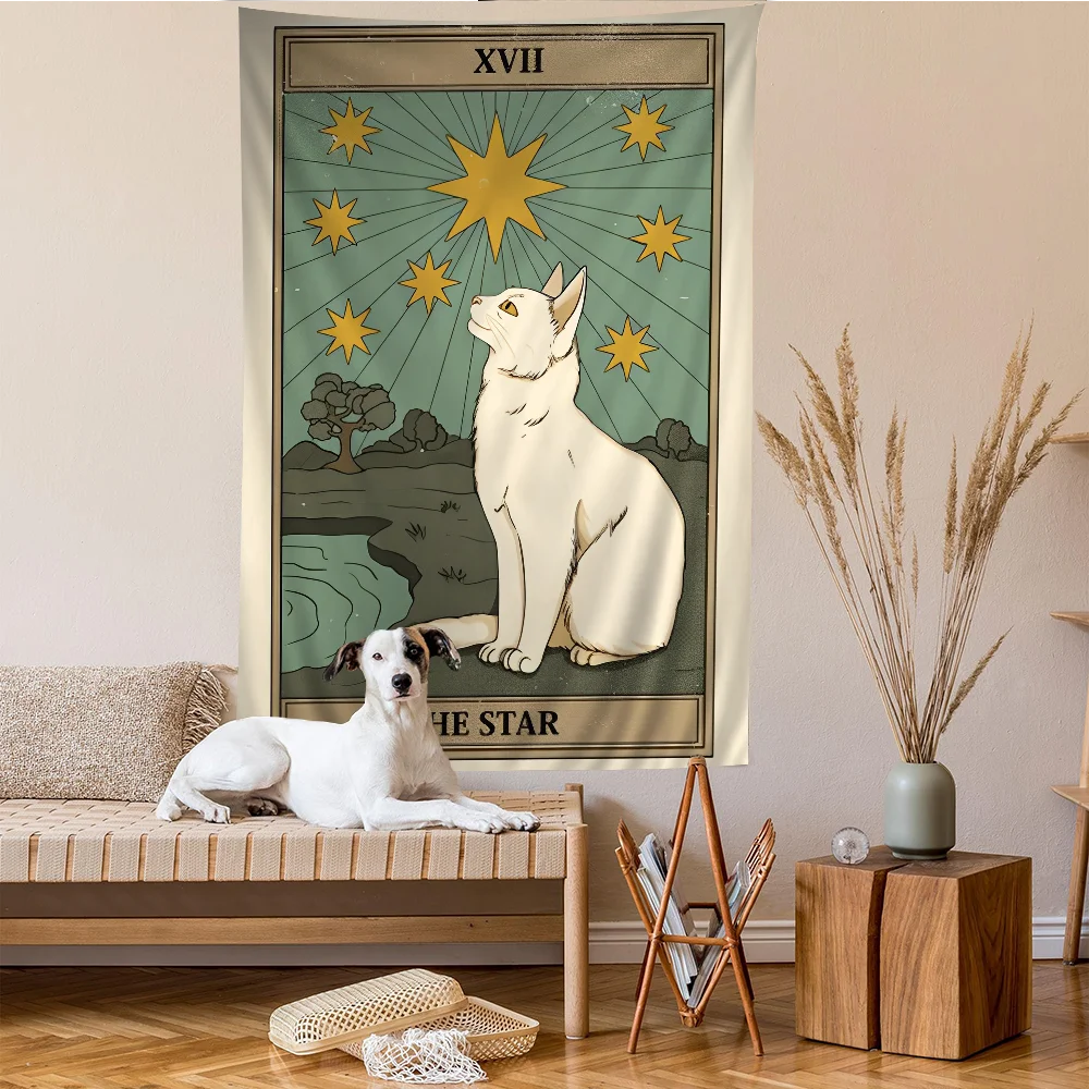 Retro Tarot Constellation Cat Hanging Bohemian Tapestry Indian Buddha Wall Decoration Witchcraft Bohemian Hippie Cheap