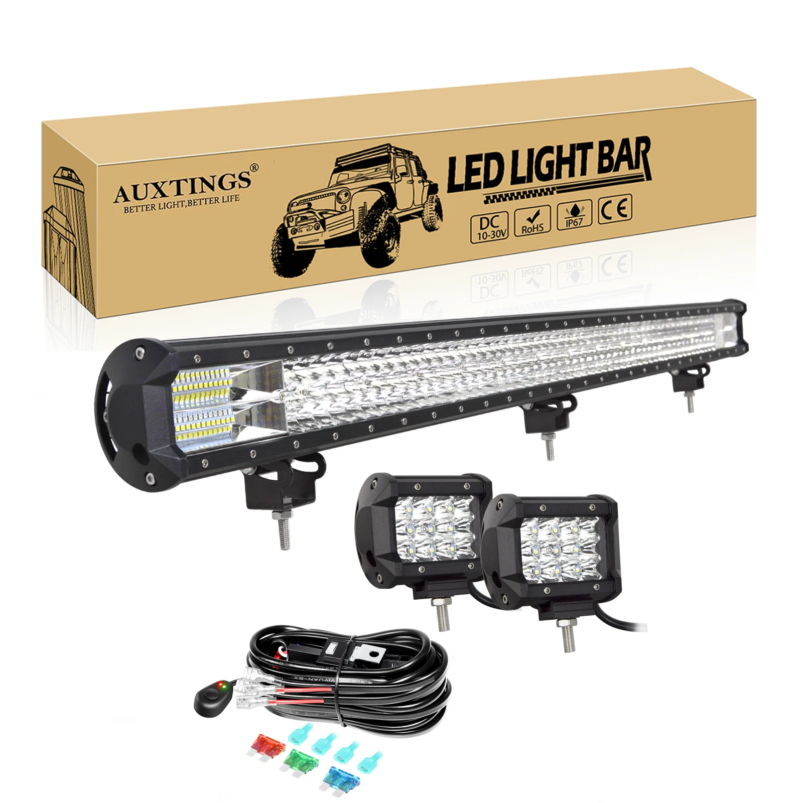 17- 44in 252W-612W Off Road LED Light Bar with 2Pcs 36W Work Light Wire Kit 12V 24V Led Bar for SUV Truck 4x4 ATV Boat Tractor