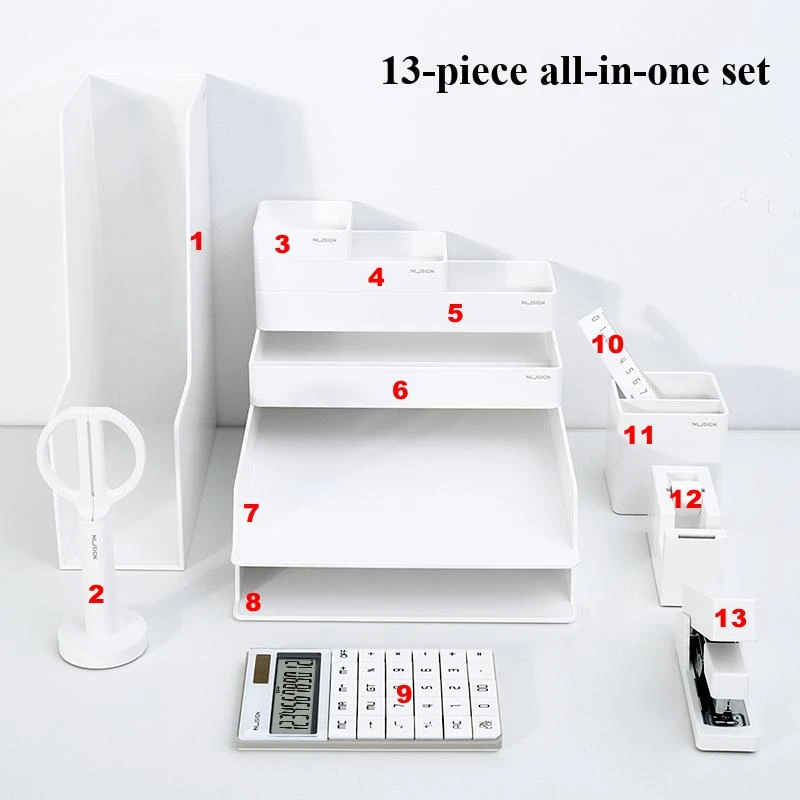 Deli Nusign NS003 13-in-1 Desktop Stationery Organizer Set European Style Office Home Desk Drawer for Better Organization